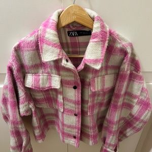 Zara Pink Plaid Cropped Shacket